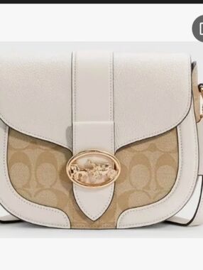 New With Tags Coach Cream & White Signature Saddle Crossbody with Contrast Strap